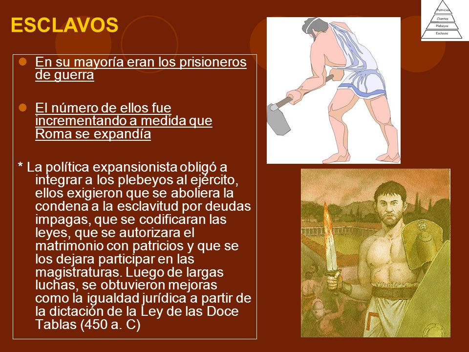 ESCLAVOS En su mayoría eran los prisioneros de guerra