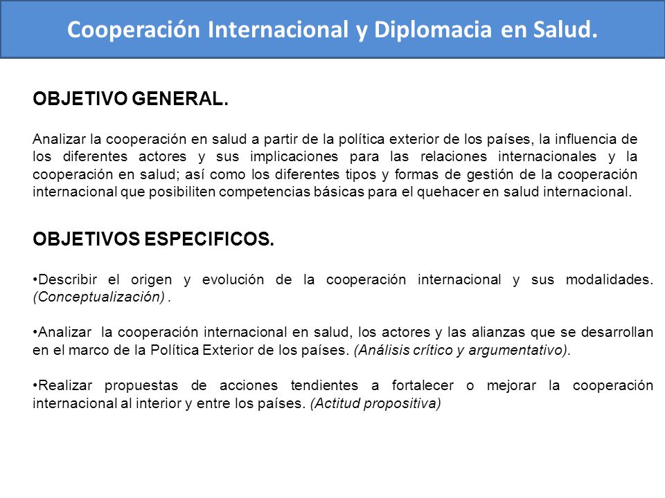 Cooperación Internacional y Diplomacia en Salud.