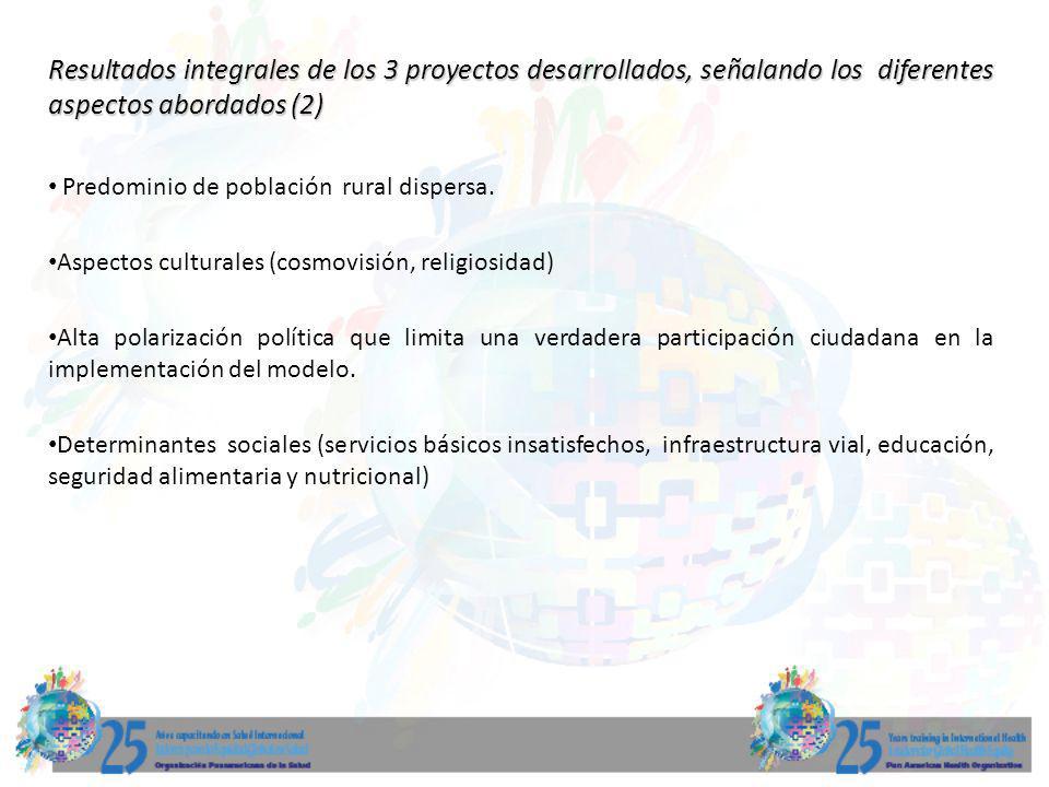 Resultados integrales de los 3 proyectos desarrollados, señalando los diferentes aspectos abordados (2)