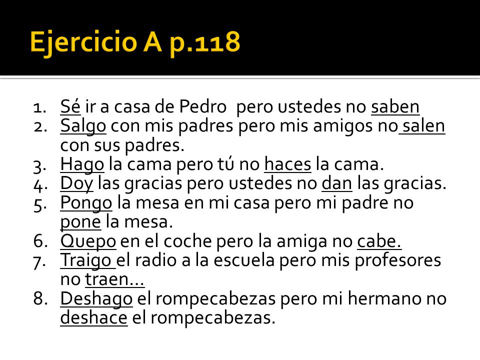 Ejercicio A p.118 Sé ir a casa de Pedro pero ustedes no saben