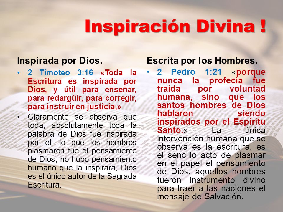 Inspiración Divina ! Inspirada por Dios. Escrita por los Hombres.