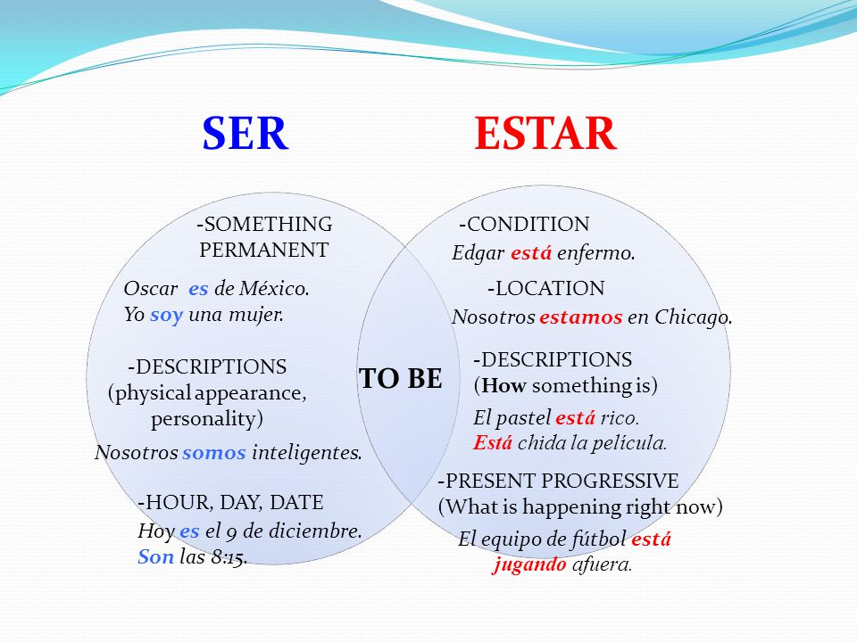 SER ESTAR TO BE -SOMETHING PERMANENT -CONDITION Edgar está enfermo.