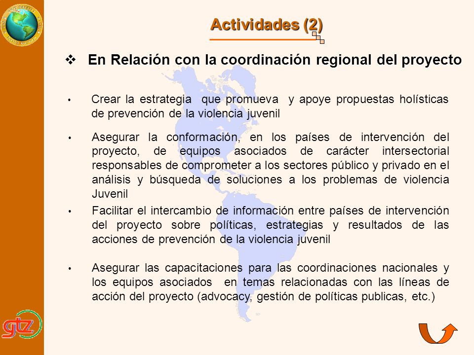 Actividades (2) En Relación con la coordinación regional del proyecto