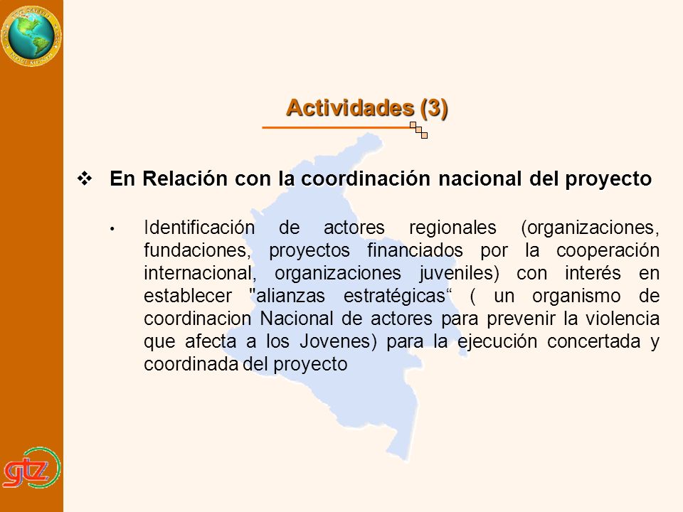 Actividades (3) En Relación con la coordinación nacional del proyecto