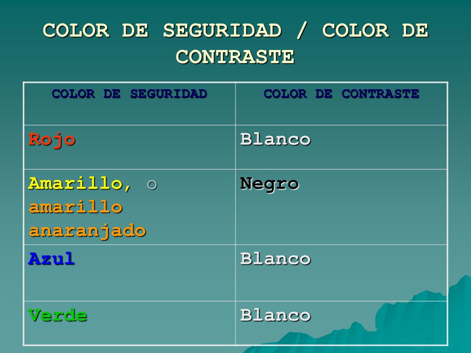 COLOR DE SEGURIDAD / COLOR DE CONTRASTE
