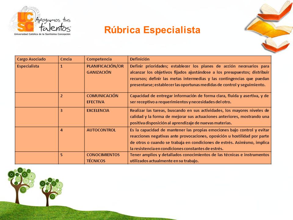 Rúbrica Especialista Cargo Asociado Cmcia Competencia Definición