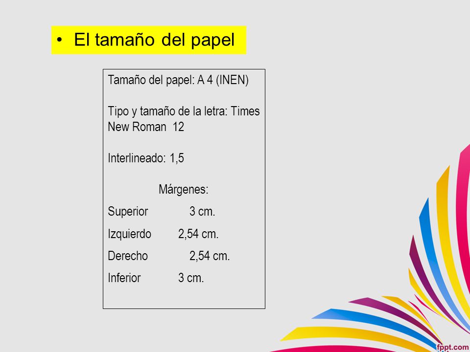 El tamaño del papel Tamaño del papel: A 4 (INEN)