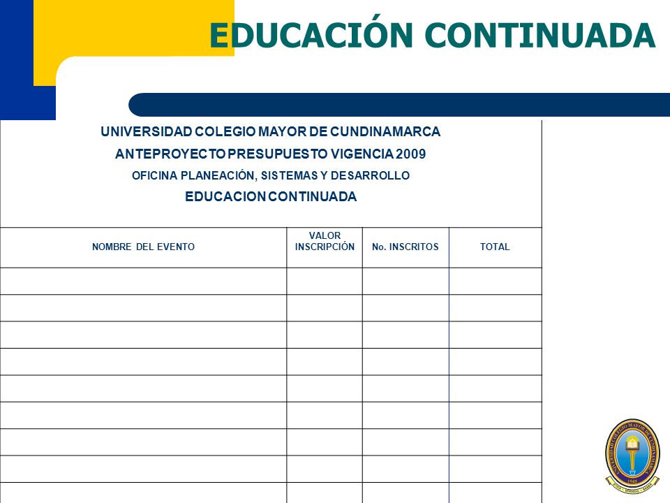 EDUCACIÓN CONTINUADA UNIVERSIDAD COLEGIO MAYOR DE CUNDINAMARCA