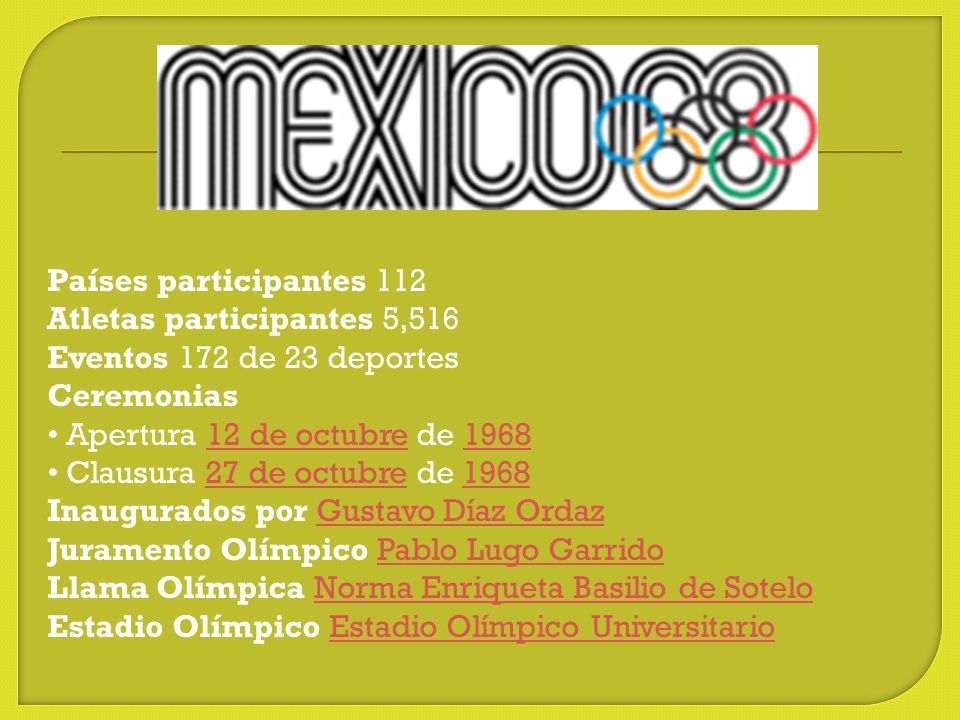 Países participantes 112 Atletas participantes 5,516. Eventos 172 de 23 deportes.