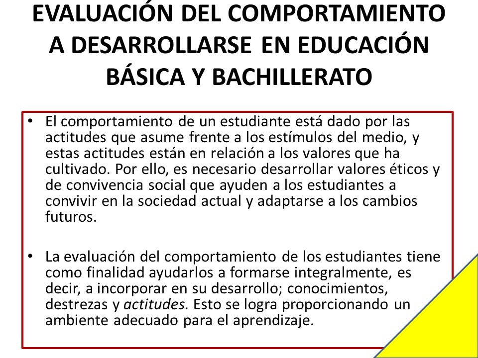 EVALUACIÓN DEL COMPORTAMIENTO A DESARROLLARSE EN EDUCACIÓN BÁSICA Y BACHILLERATO