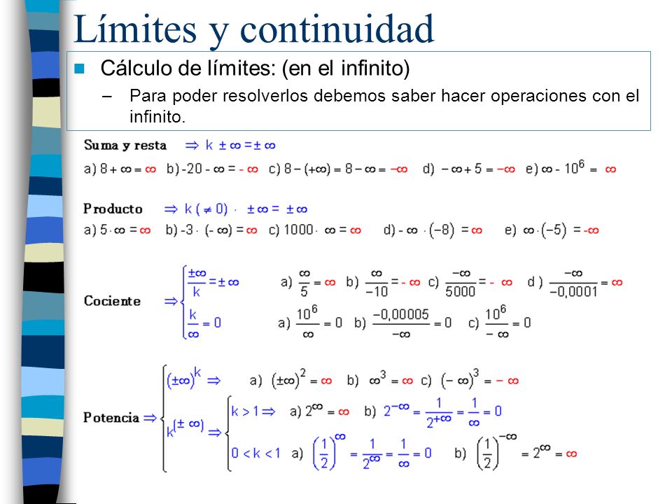 Límites y continuidad Cálculo de límites: (en el infinito)