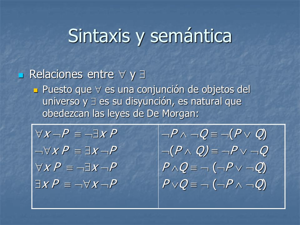 Sintaxis y semántica Relaciones entre  y  x P  x P