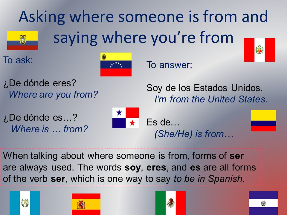 Asking where someone is from and saying where you’re from