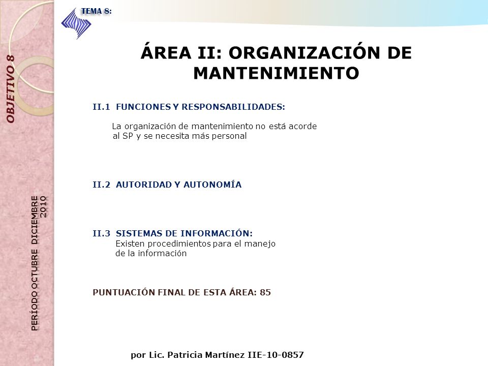 ÁREA II: ORGANIZACIÓN DE MANTENIMIENTO