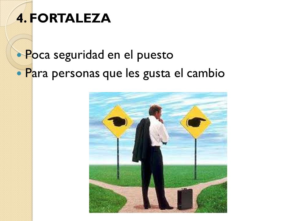 4. FORTALEZA Poca seguridad en el puesto Para personas que les gusta el cambio