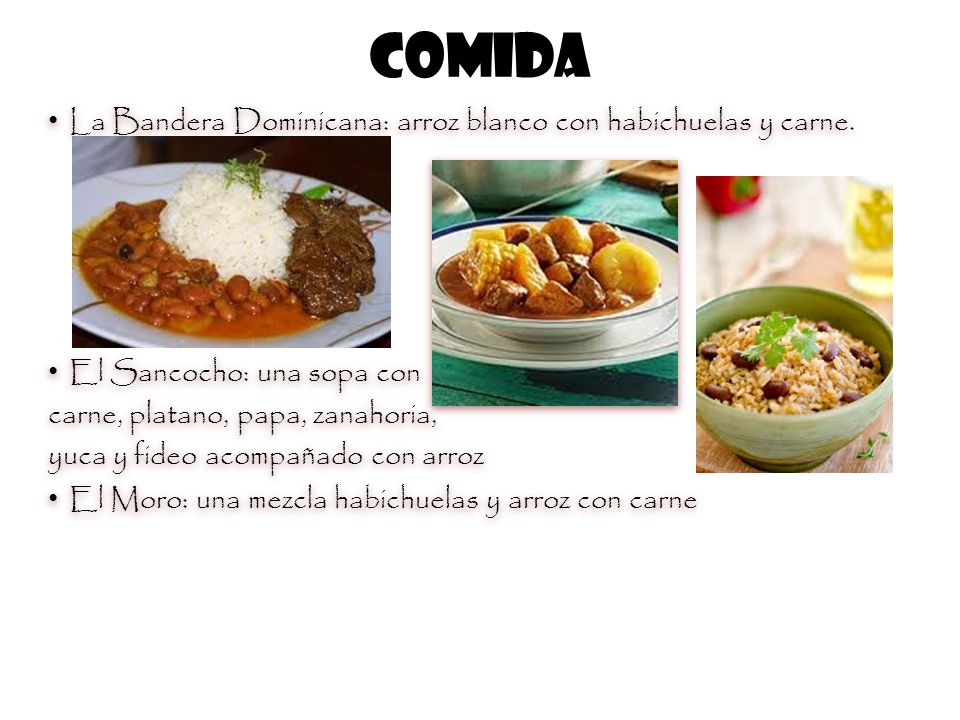 Comida La Bandera Dominicana: arroz blanco con habichuelas y carne.
