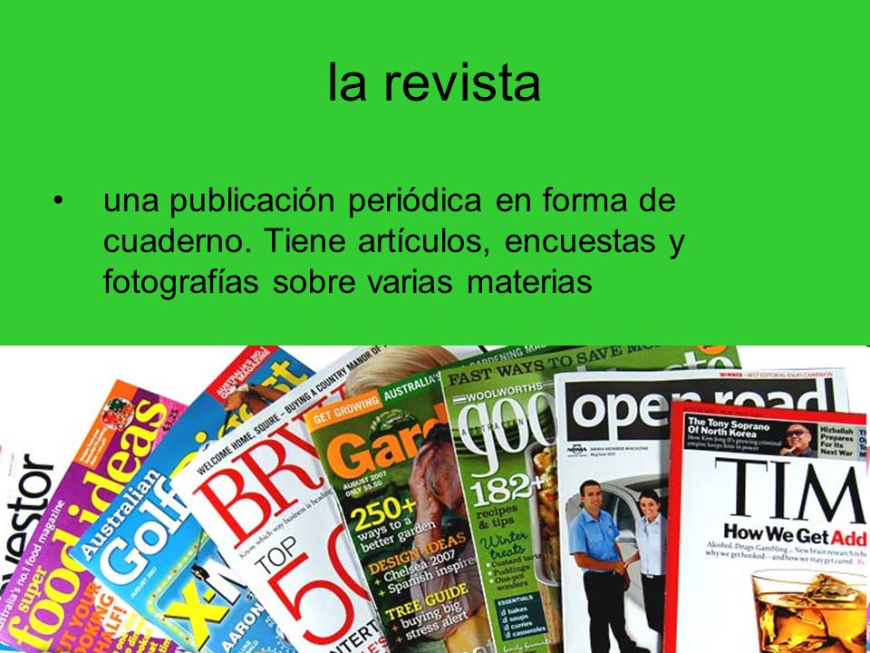 la revista una publicación periódica en forma de cuaderno.