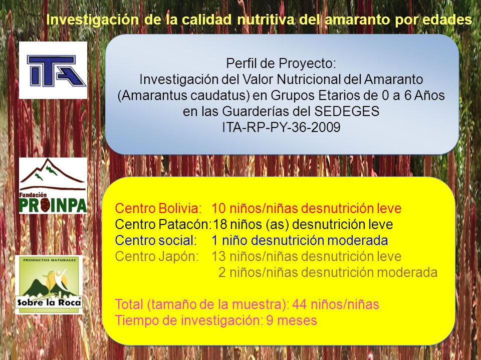 Investigación de la calidad nutritiva del amaranto por edades