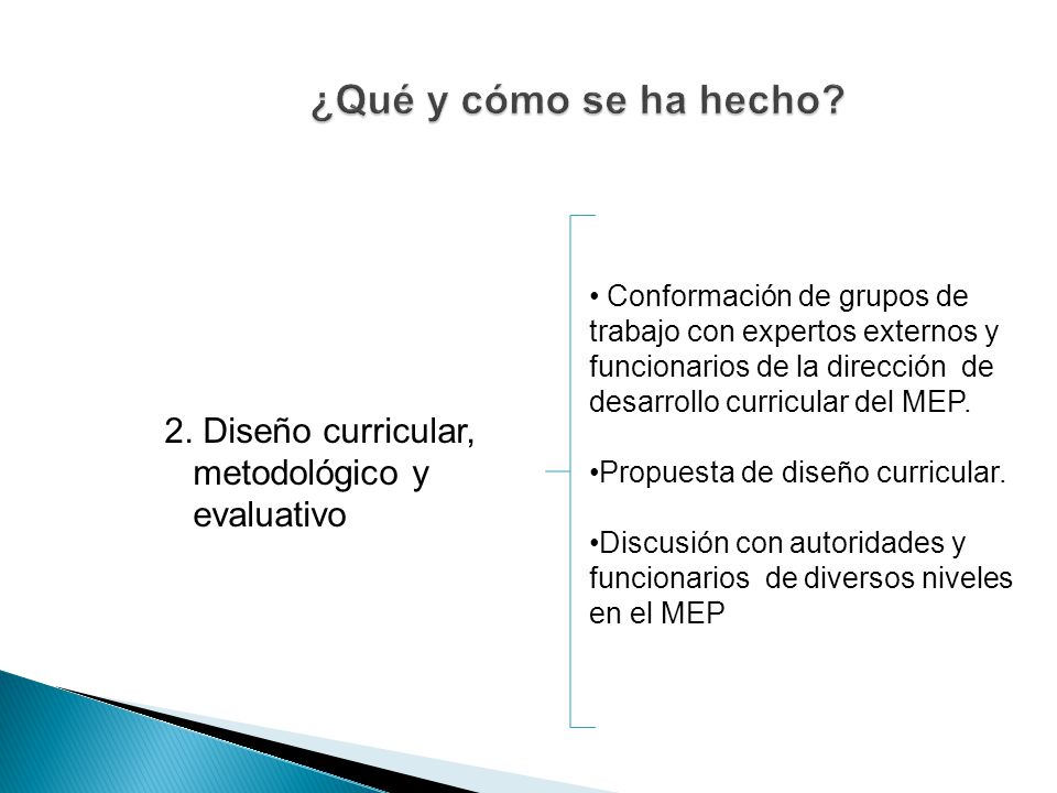 ¿Qué y cómo se ha hecho 2. Diseño curricular, metodológico y evaluativo.