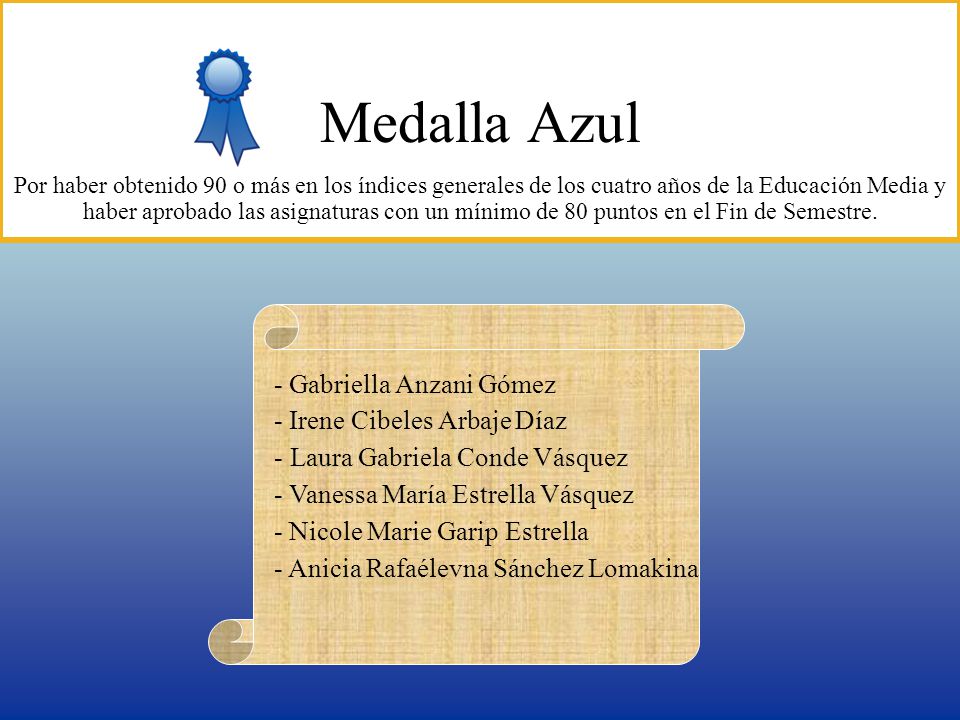 Medalla Azul - Gabriella Anzani Gómez - Irene Cibeles Arbaje Díaz