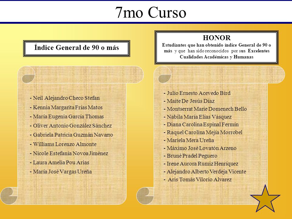 7mo Curso HONOR Índice General de 90 o más Julio Ernesto Acevedo Bird