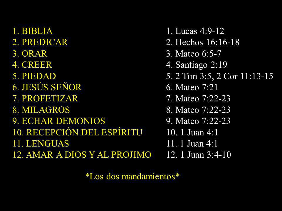 1. BIBLIA 2. PREDICAR. 3. ORAR. 4. CREER. 5. PIEDAD. 6. JESÚS SEÑOR. 7. PROFETIZAR. 8. MILAGROS.