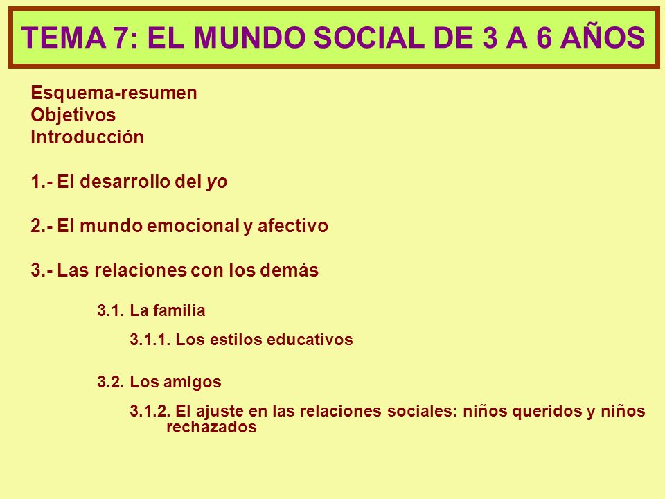 TEMA 7: EL MUNDO SOCIAL DE 3 A 6 AÑOS