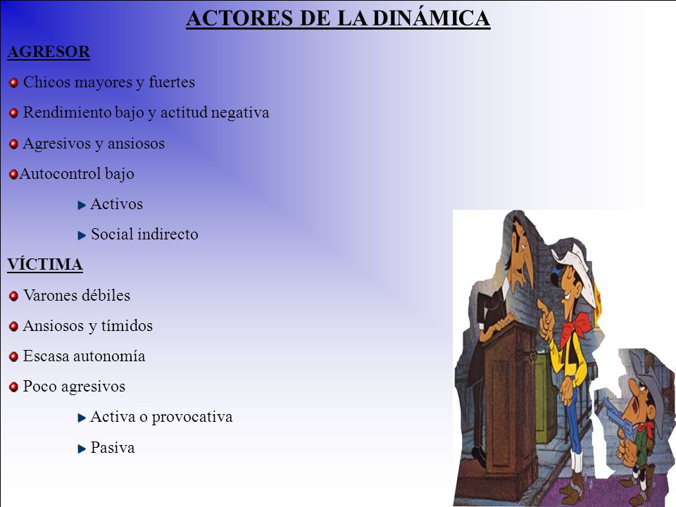ACTORES DE LA DINÁMICA AGRESOR Chicos mayores y fuertes
