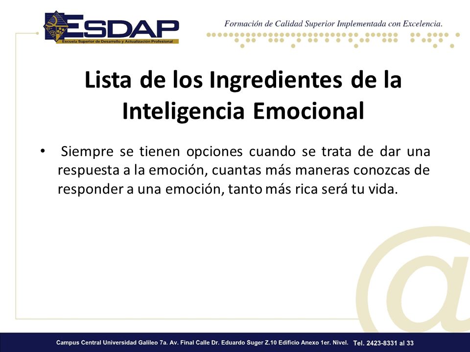 Lista de los Ingredientes de la Inteligencia Emocional
