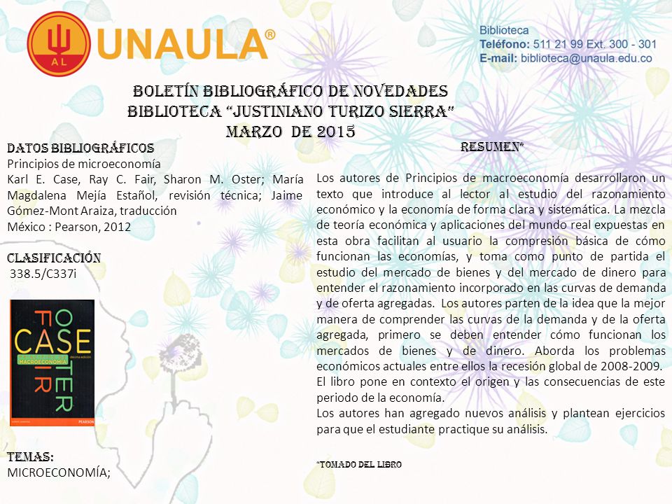 Boletín bibliográfico de novedades biblioteca JUSTINIANO TURIZO SIERRA MARZO DE 2015