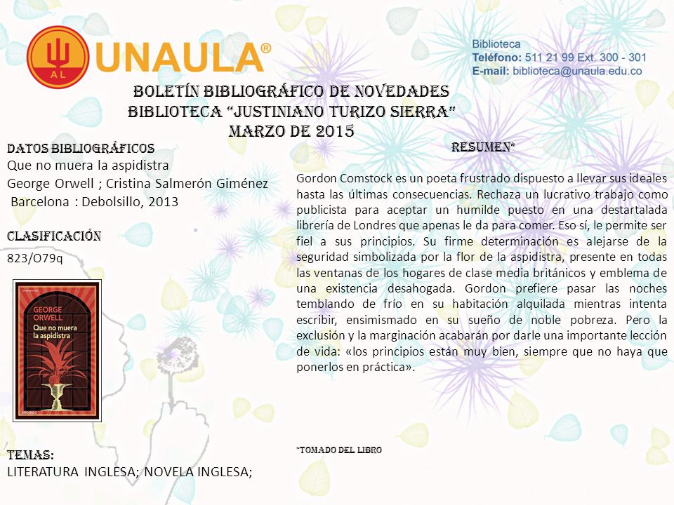 Boletín bibliográfico de novedades biblioteca JUSTINIANO TURIZO SIERRA MARZO DE 2015