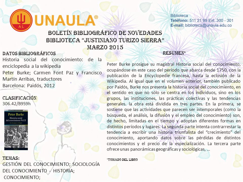 Boletín bibliográfico de novedades biblioteca JUSTINIANO TURIZO SIERRA MARZO 2015