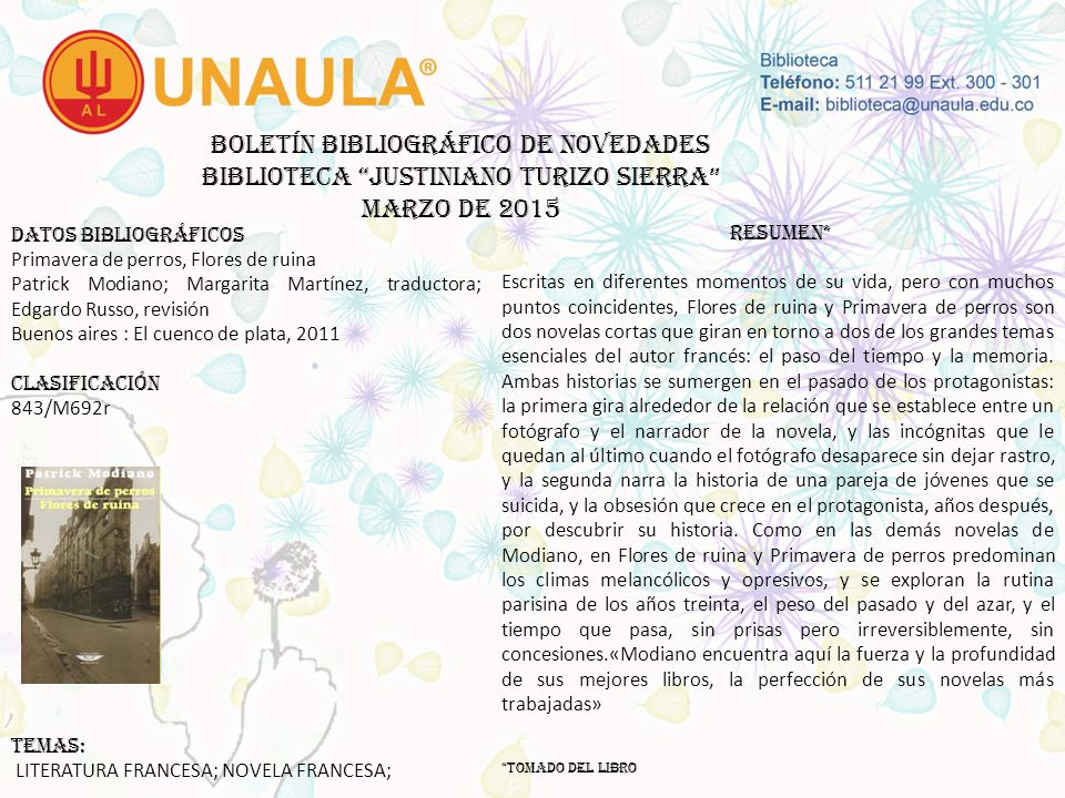 Boletín bibliográfico de novedades biblioteca JUSTINIANO TURIZO SIERRA MARZO DE 2015