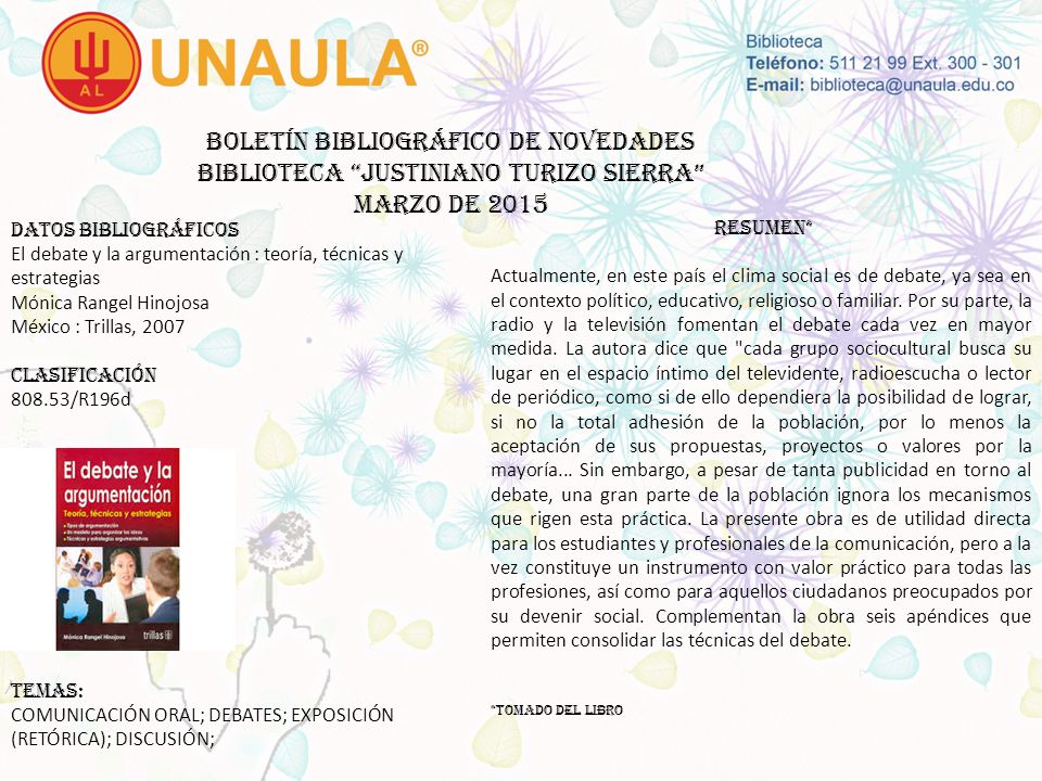 Boletín bibliográfico de novedades biblioteca JUSTINIANO TURIZO SIERRA MARZO DE 2015