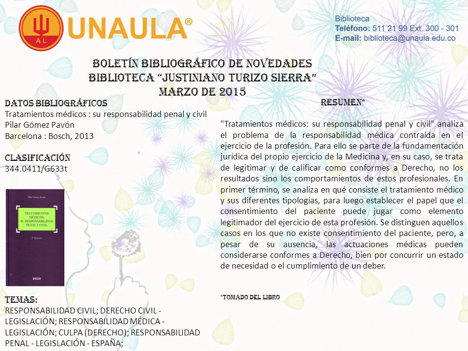 Boletín bibliográfico de novedades biblioteca JUSTINIANO TURIZO SIERRA MARZO DE 2015