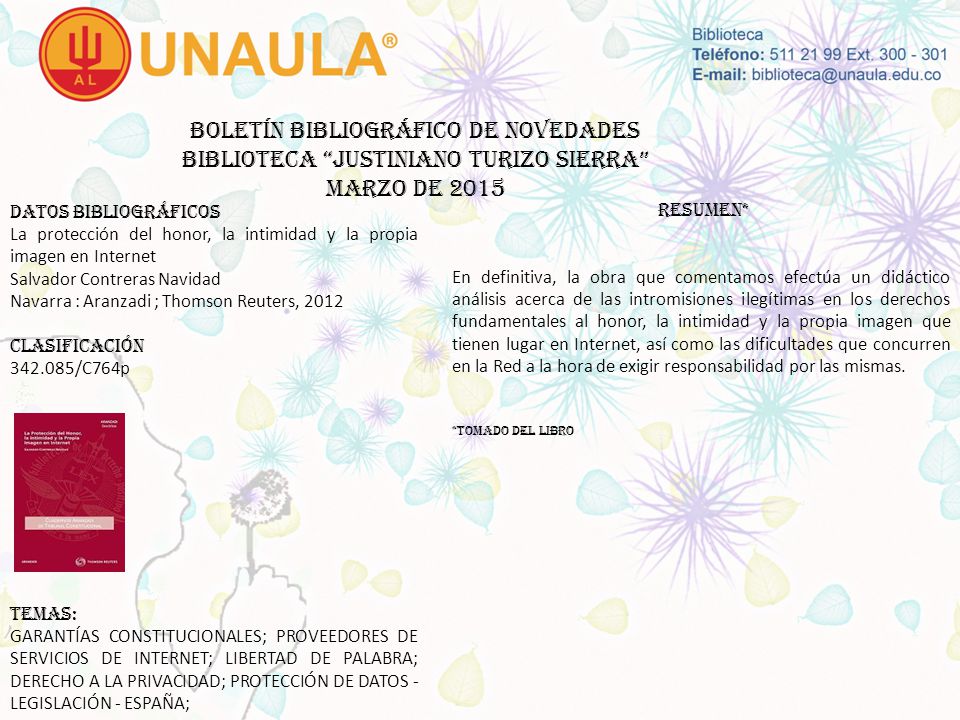 Boletín bibliográfico de novedades biblioteca JUSTINIANO TURIZO SIERRA MARZO DE 2015