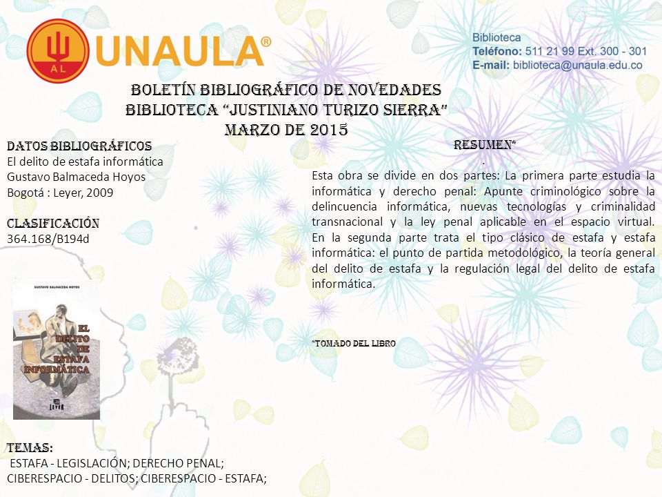Boletín bibliográfico de novedades biblioteca JUSTINIANO TURIZO SIERRA MARZO DE 2015