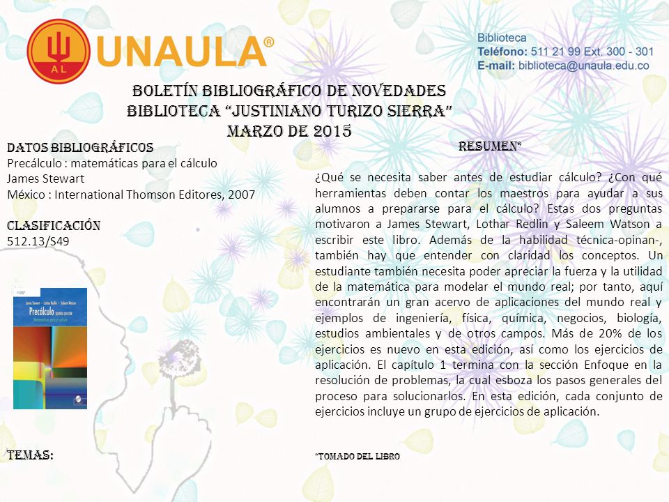 Boletín bibliográfico de novedades biblioteca JUSTINIANO TURIZO SIERRA MARZO DE 2015