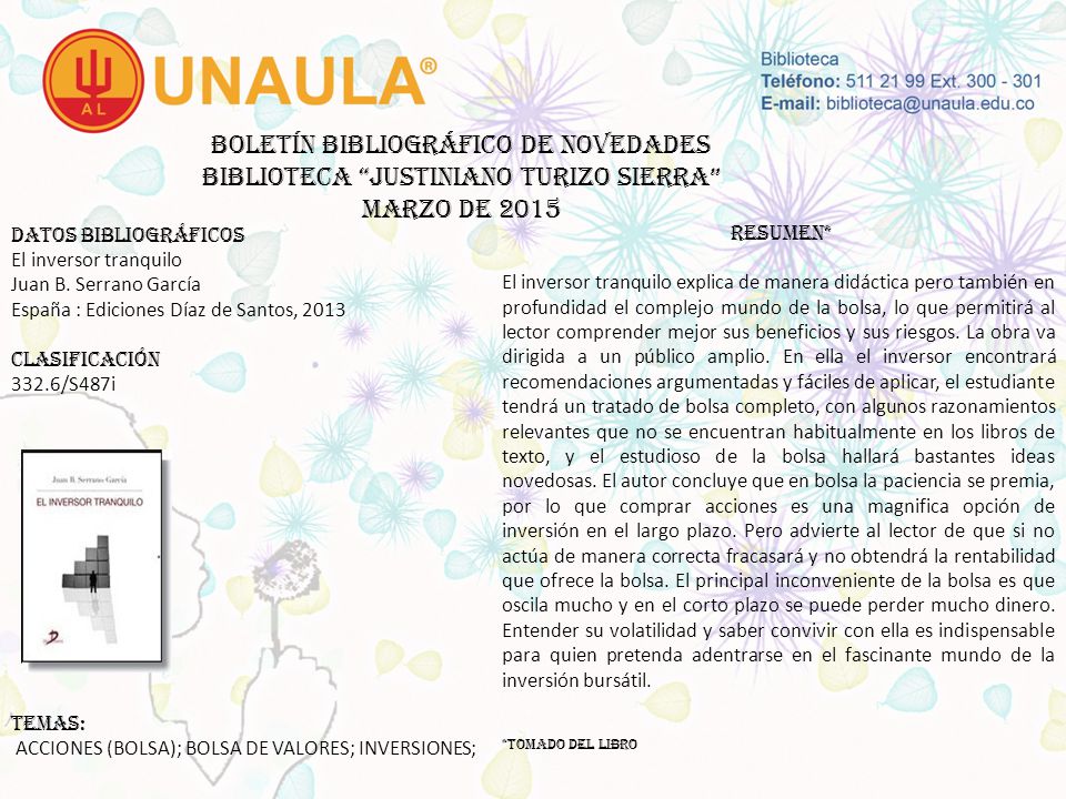 Boletín bibliográfico de novedades biblioteca JUSTINIANO TURIZO SIERRA MARZO DE 2015