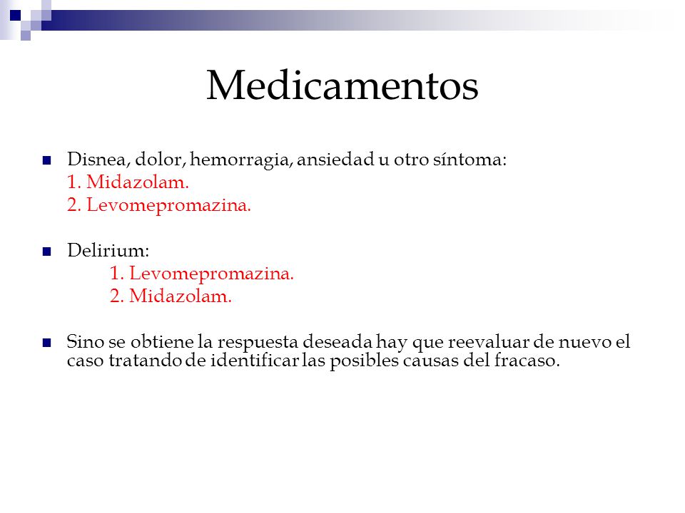 Medicamentos Disnea, dolor, hemorragia, ansiedad u otro síntoma: