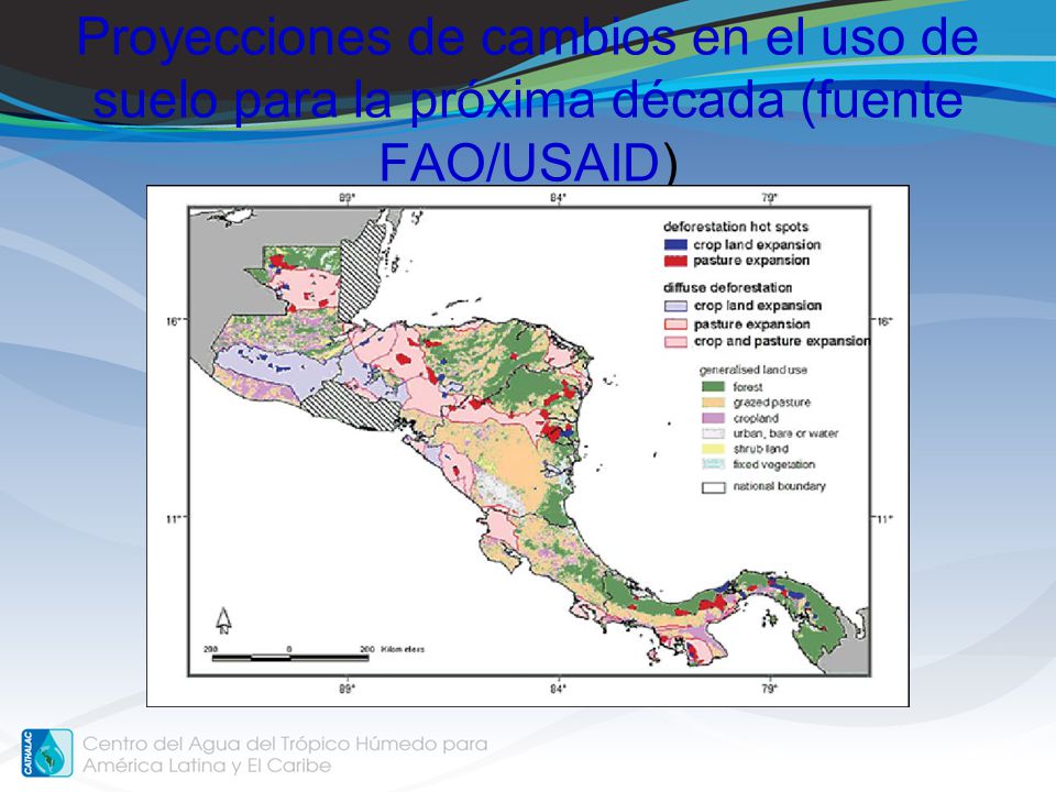 Proyecciones de cambios en el uso de suelo para la próxima década (fuente FAO/USAID)
