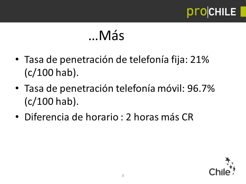 …Más Tasa de penetración de telefonía fija: 21% (c/100 hab).