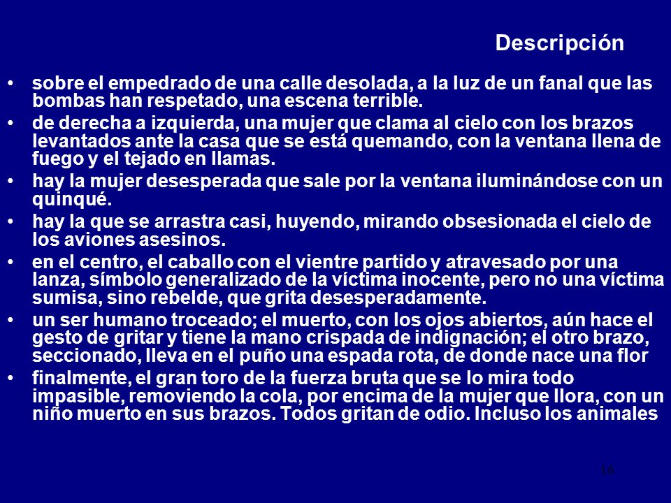 Descripción sobre el empedrado de una calle desolada, a la luz de un fanal que las bombas han respetado, una escena terrible.