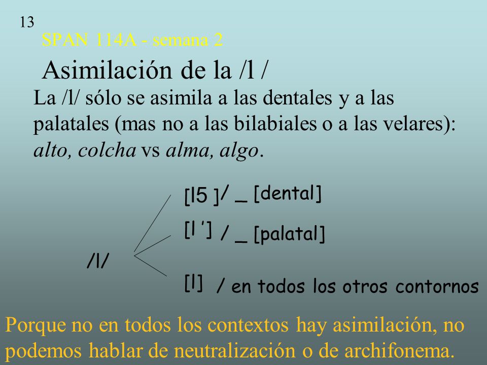 SPAN 114A - semana 2 Asimilación de la /l /