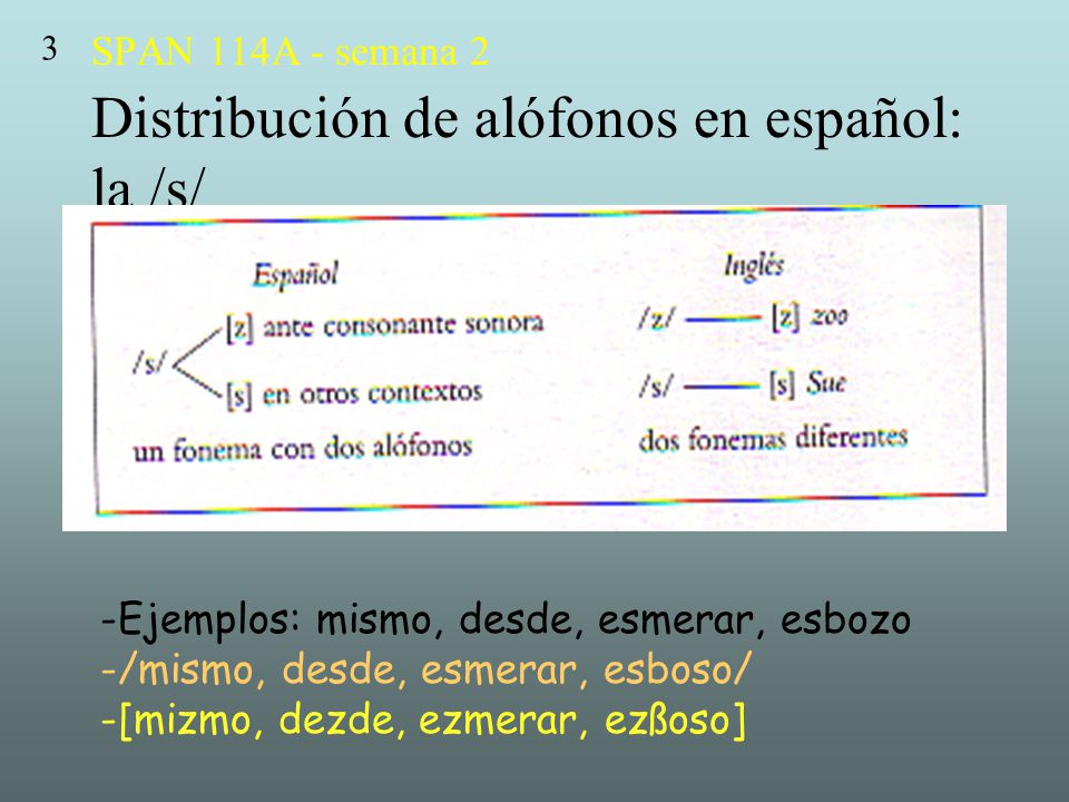 SPAN 114A - semana 2 Distribución de alófonos en español: la /s/