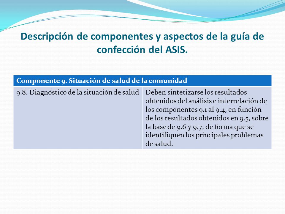 Descripción de componentes y aspectos de la guía de confección del ASIS.