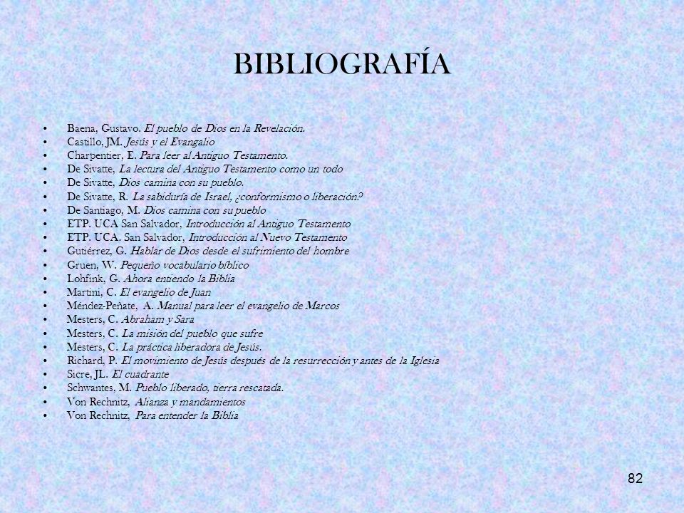 BIBLIOGRAFÍA Baena, Gustavo. El pueblo de Dios en la Revelación.