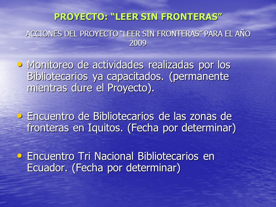 ACCIONES DEL PROYECTO LEER SIN FRONTERAS PARA EL AÑO 2009