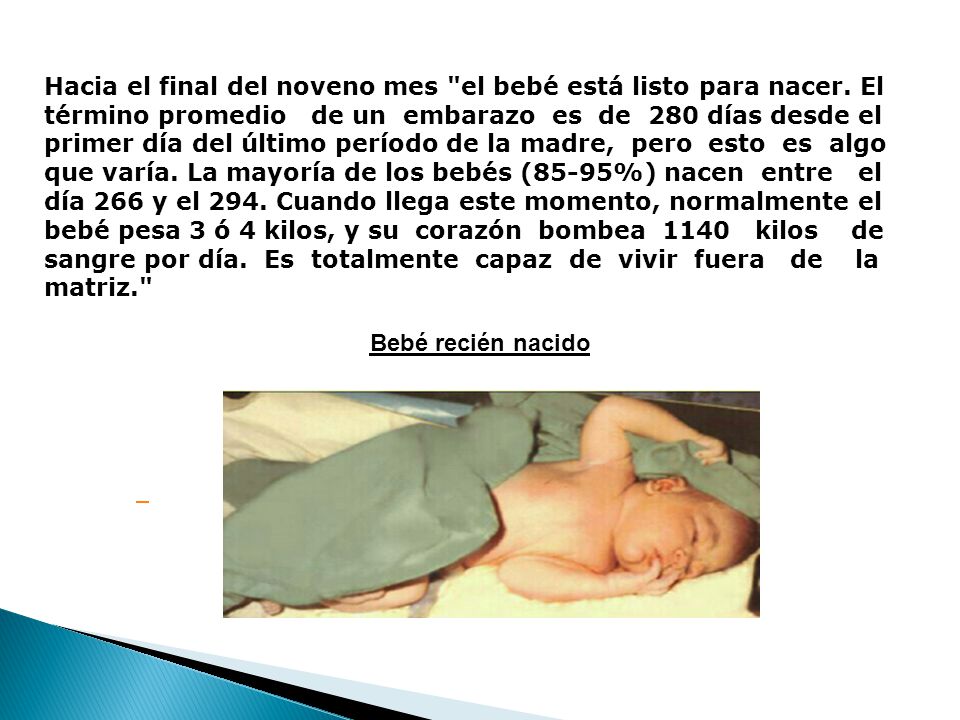 Hacia el final del noveno mes el bebé está listo para nacer