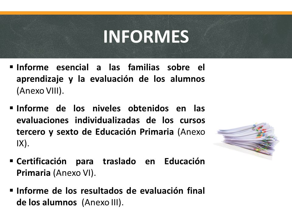 INFORMES Informe esencial a las familias sobre el aprendizaje y la evaluación de los alumnos (Anexo VIII).